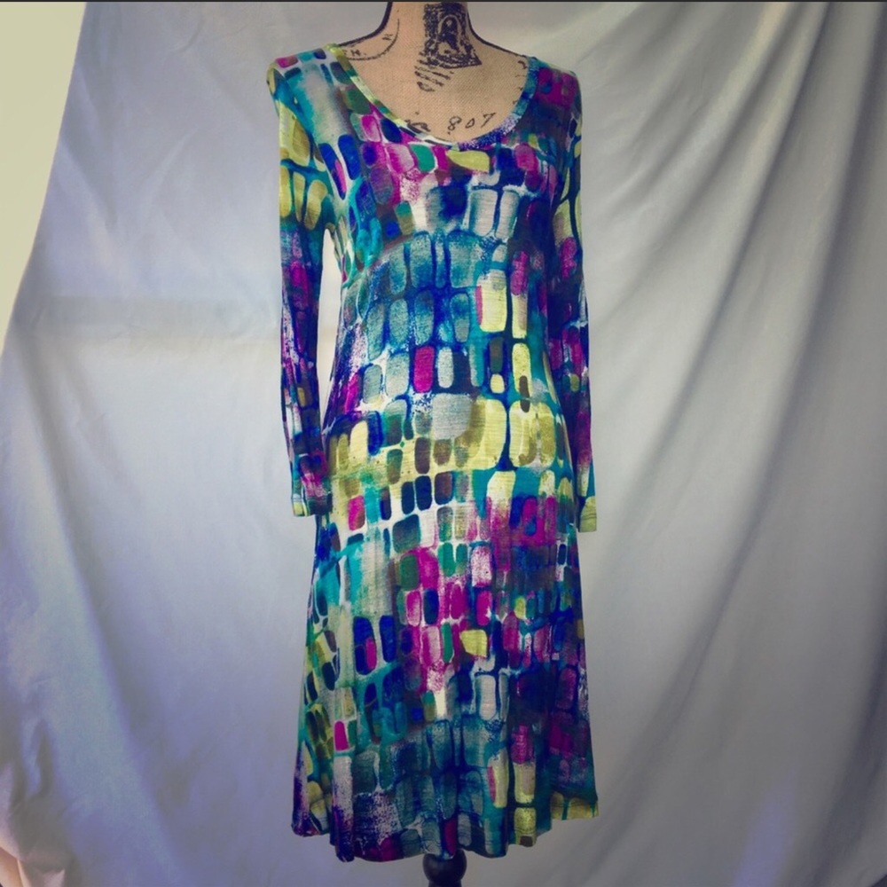 Cable and Gauge Knit Blue Purple Green Dress